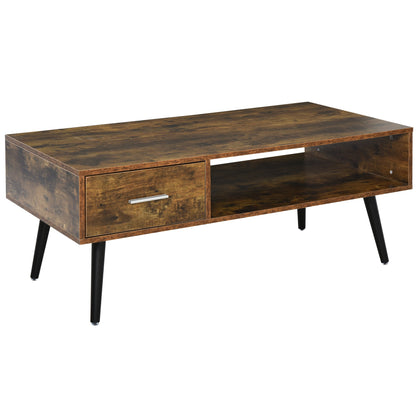 Table basse Omari rétro avec étagère de rangement et tiroir - Marron rustique