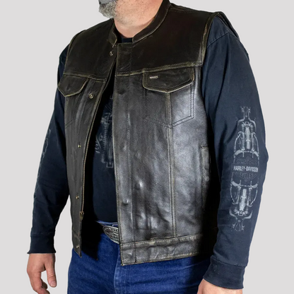 Gilet de motard en cuir vieilli Open Road pour hommes
