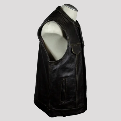 Gilet de motard en cuir vieilli Open Road pour hommes