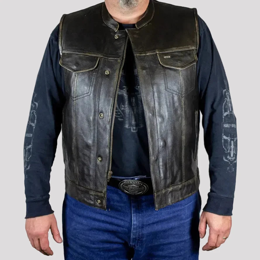 Gilet de motard en cuir vieilli Open Road pour hommes