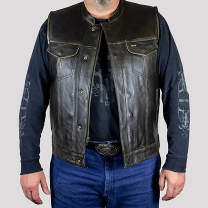 Gilet de motard en cuir vieilli Open Road pour hommes