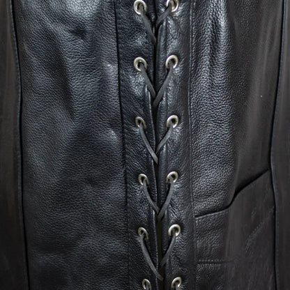 Men’s Buffalo Leather Biker Vest. Adjustable Side Lace Vest