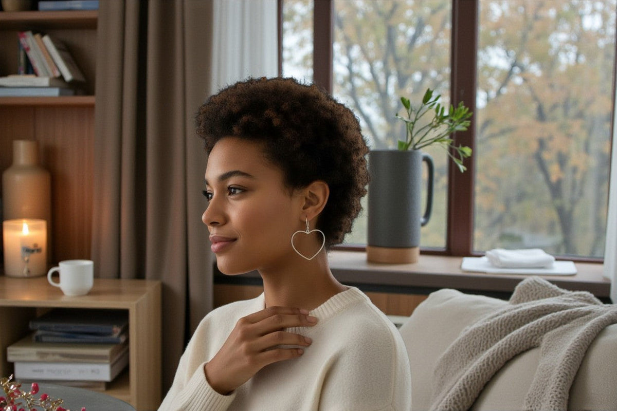 Boucles d'oreilles cœur ouvert simples en plaqué argent