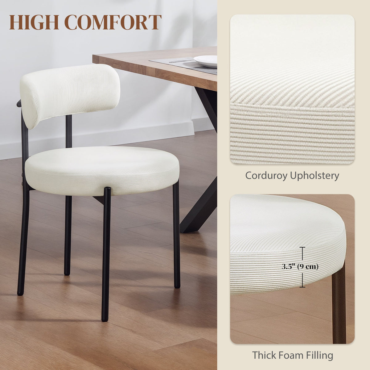 Chaises de salle à manger modernes Avery 4 pièces avec revêtement en velours côtelé - Beige