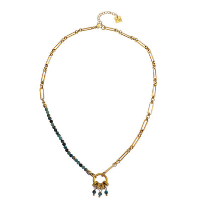 LYON : Collier en or avec pendentif charme en pierre naturelle turquoise africaine style bohème-chic
