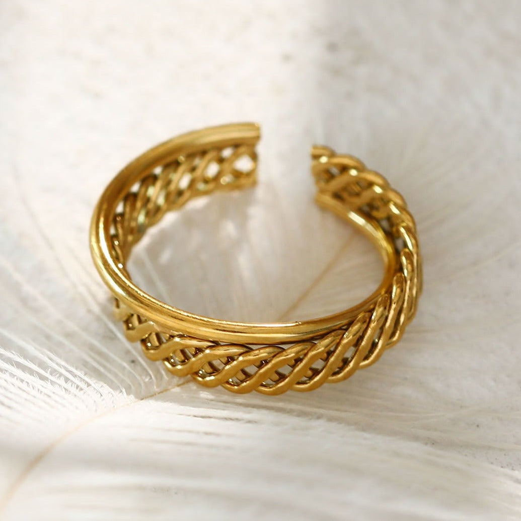 Bague empilable tressée à double anneau torsadé ORELIA