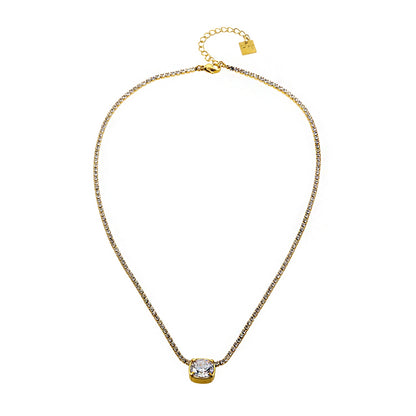 AURA : Pendentif oxyde de zirconium serti sur une chaîne perlée de mini-oxydes de zirconium
