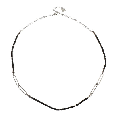 Collier LORENA en chaîne trombone avec perles noires et argentées