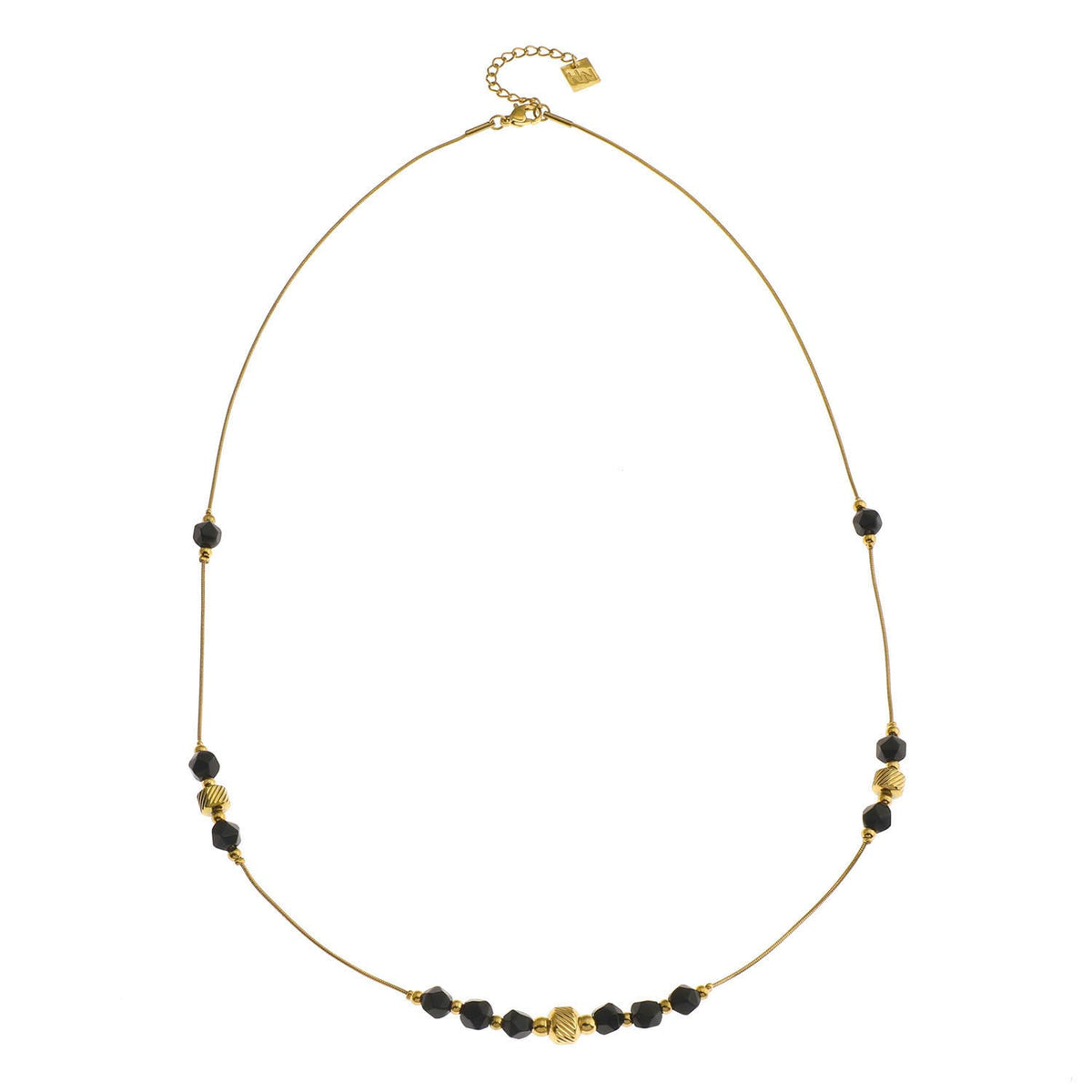 Collier chaîne perles obsidienne noire et or MARA