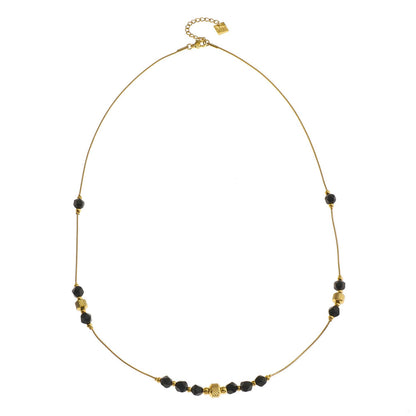 Collier chaîne perles obsidienne noire et or MARA