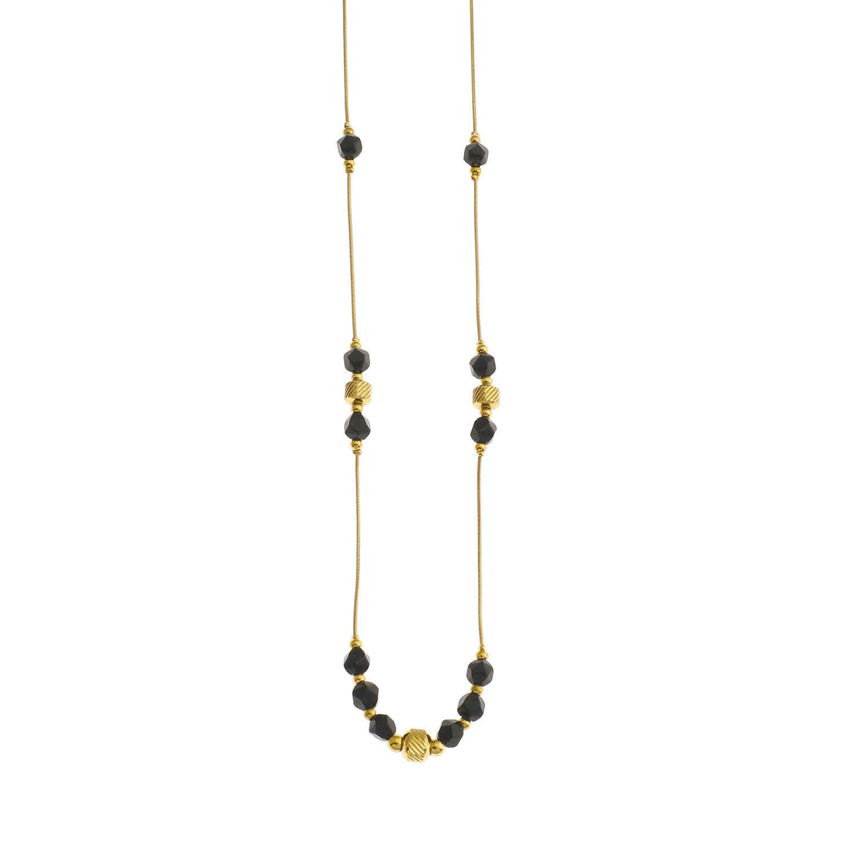 Collier chaîne perles obsidienne noire et or MARA
