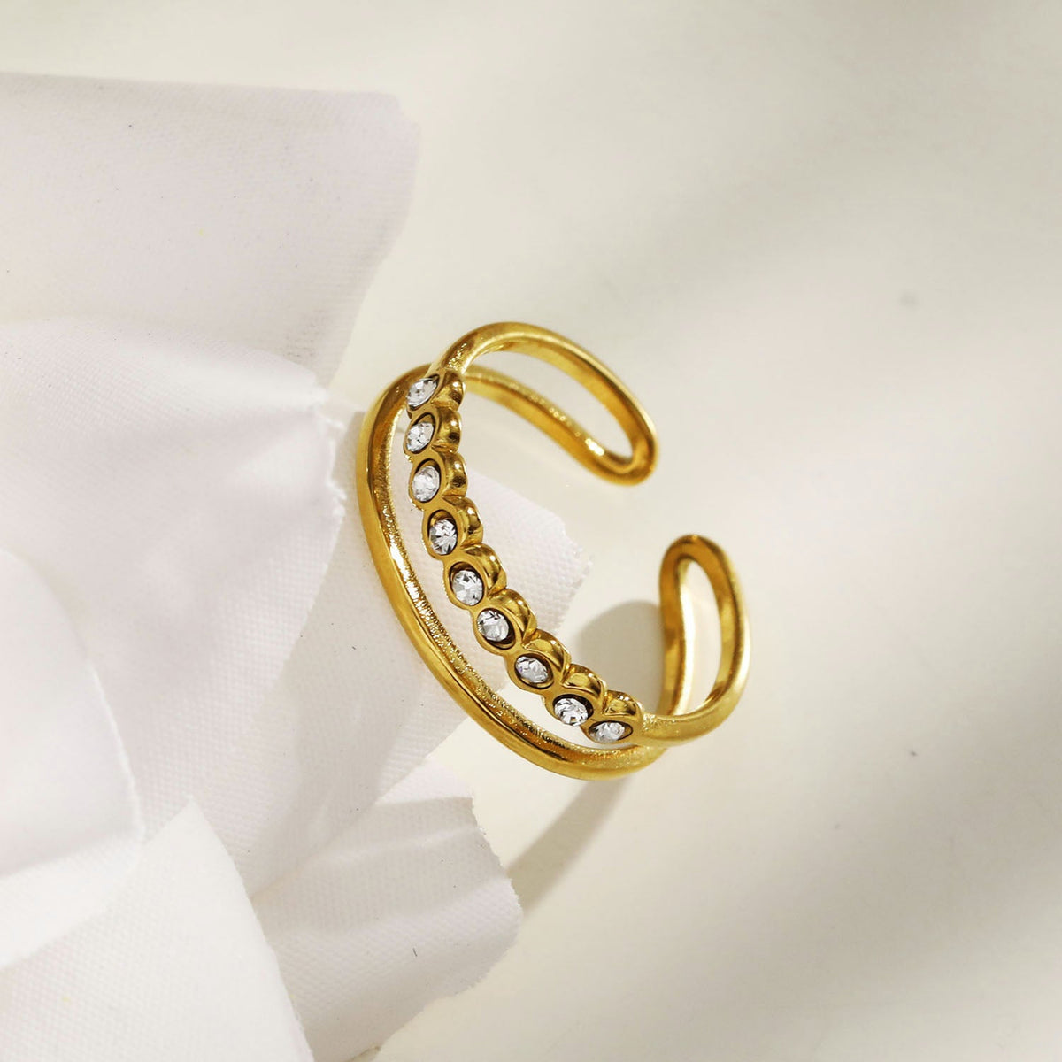 ORDELLA : Bague double parallèle empilable ornée de zircones