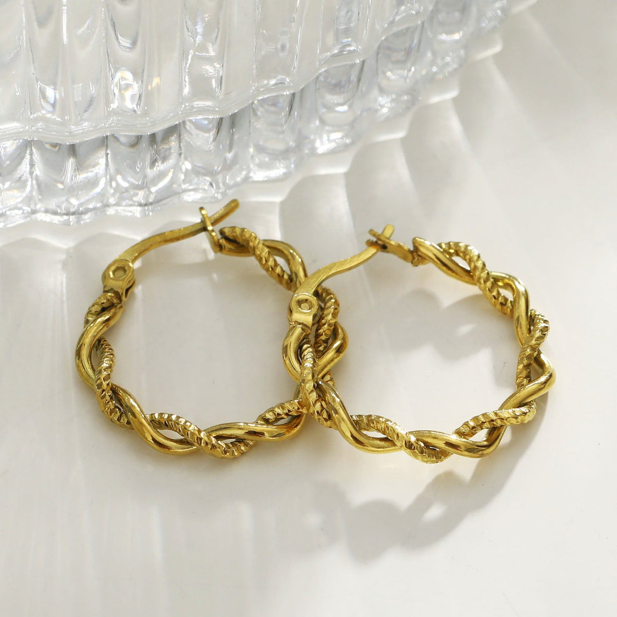 Boucles d'oreilles créoles torsadées texturées BARBARA Gold