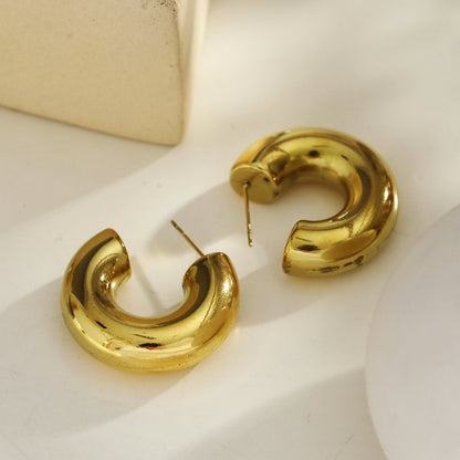 Boucles d'oreilles créoles tubulaires style DEMONTE, creuses et épaisses, à surface lisse, en or