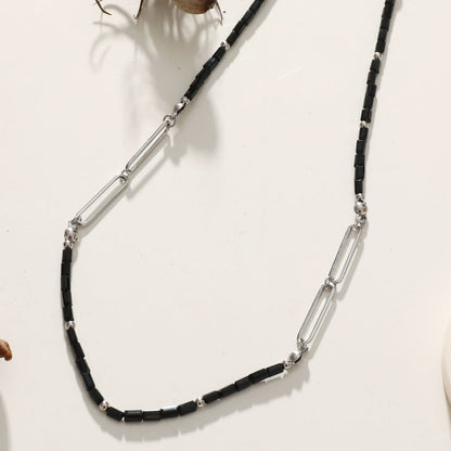 Collier LORENA en chaîne trombone avec perles noires et argentées