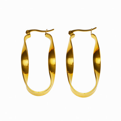 Boucles d'oreilles créoles semi-imposantes oblongues abstraites torsadées GISELA