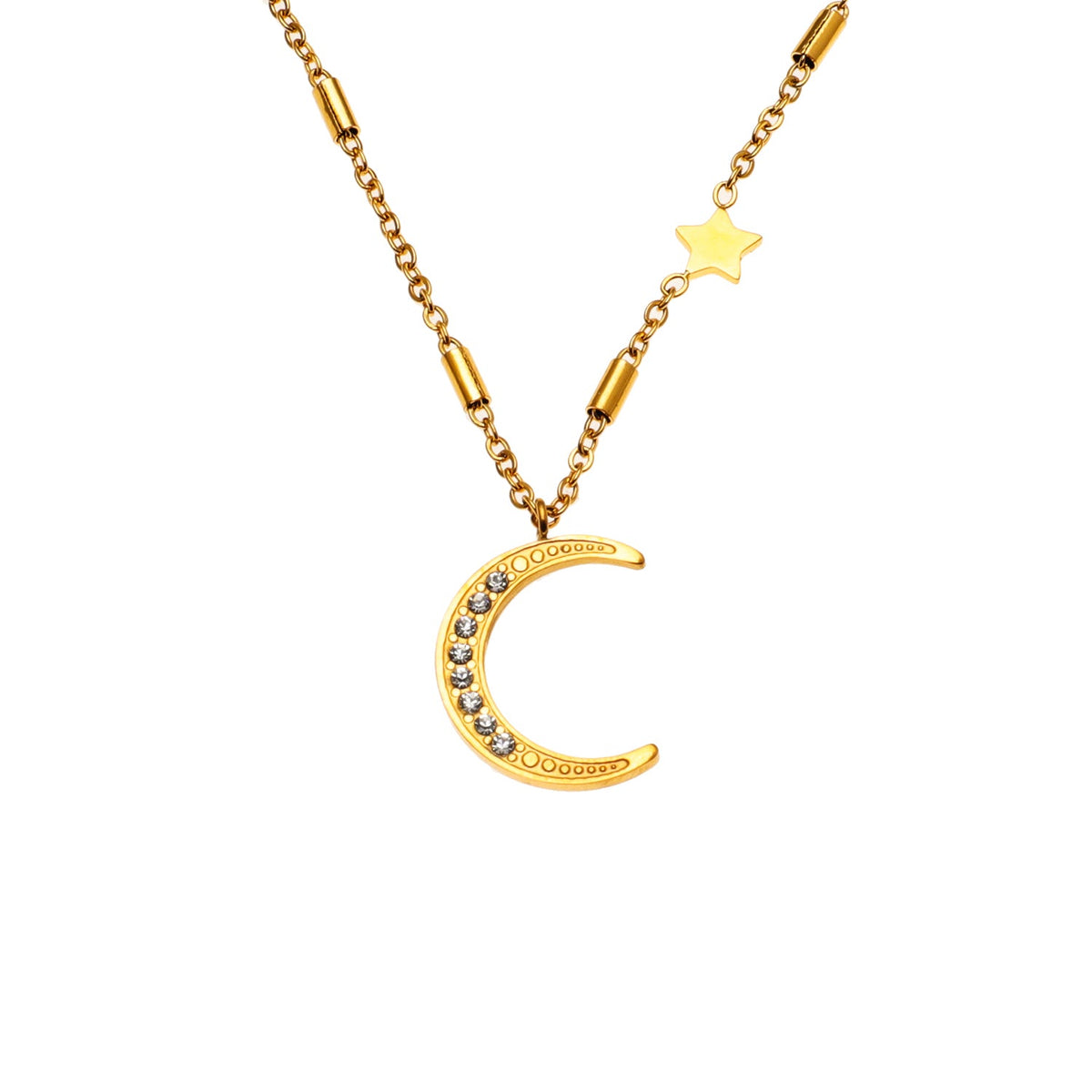 ALMERIA Gold : Magie Céleste - Collier Lune Croissante et Étoile Orné de Zircons