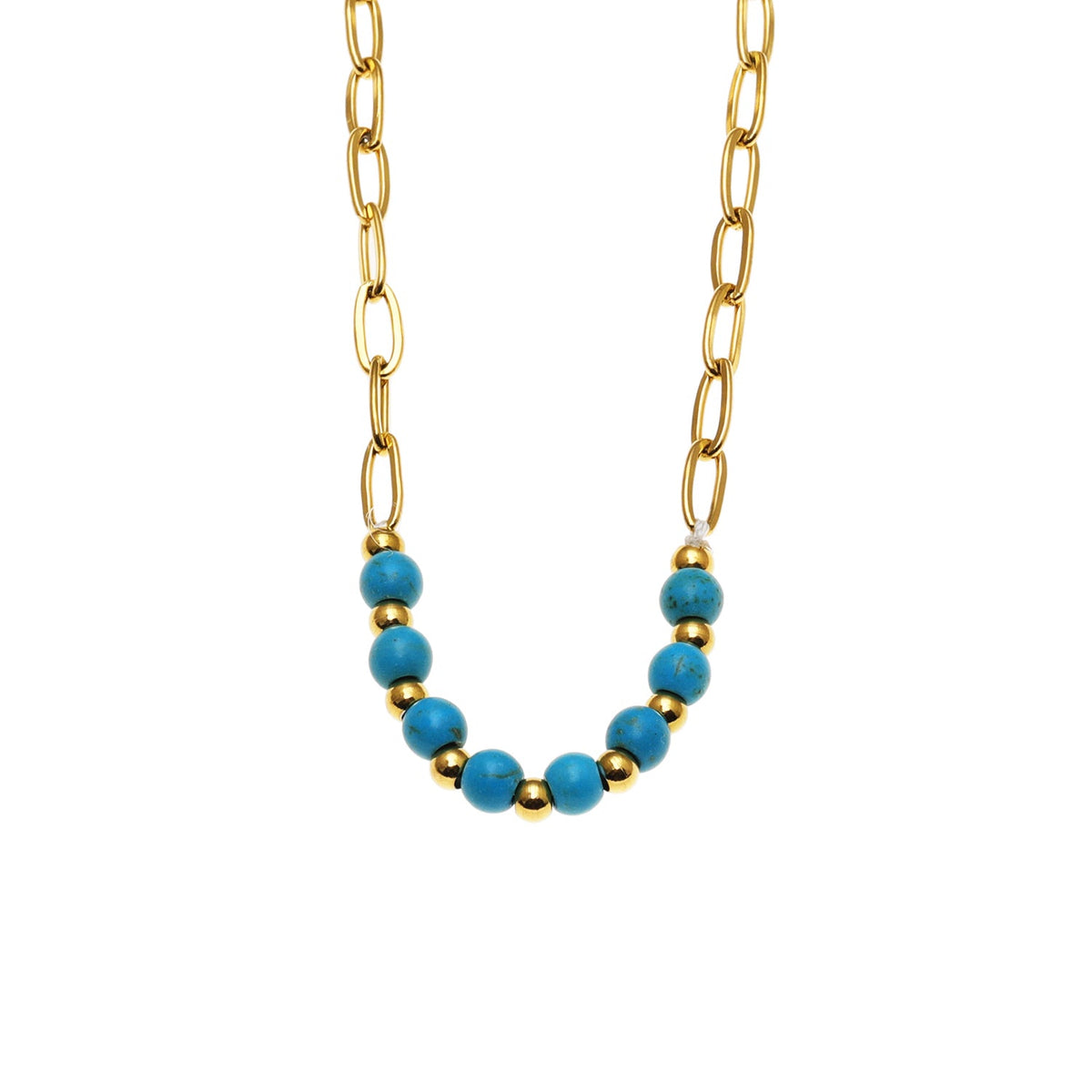 LIZBOA : Collier combiné avec chaîne à trombones et pierres CHALCHITE