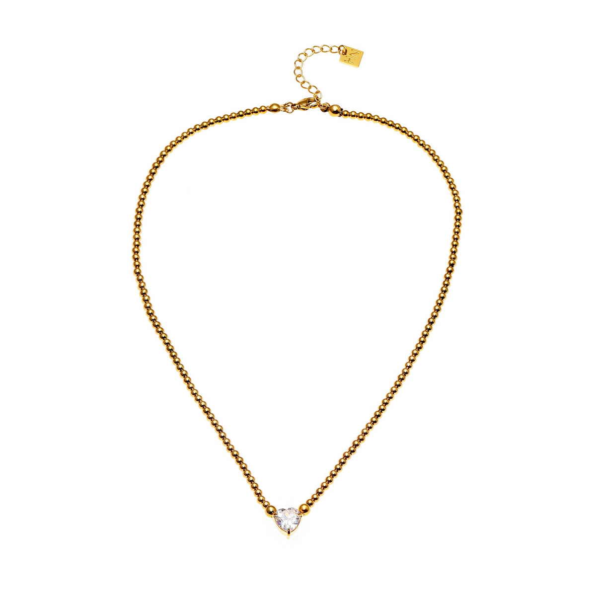 CROMER Zirconia Heart Pendant Ball-Bead Chain Necklace
