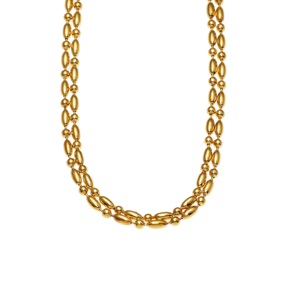 GUADIX : Collier chaîne à perles rondes et ovales, double épaisseur