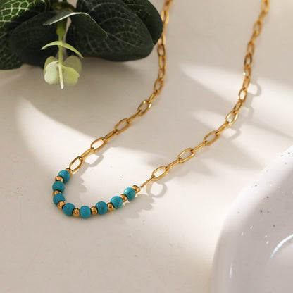 LIZBOA : Collier combiné avec chaîne à trombones et pierres CHALCHITE