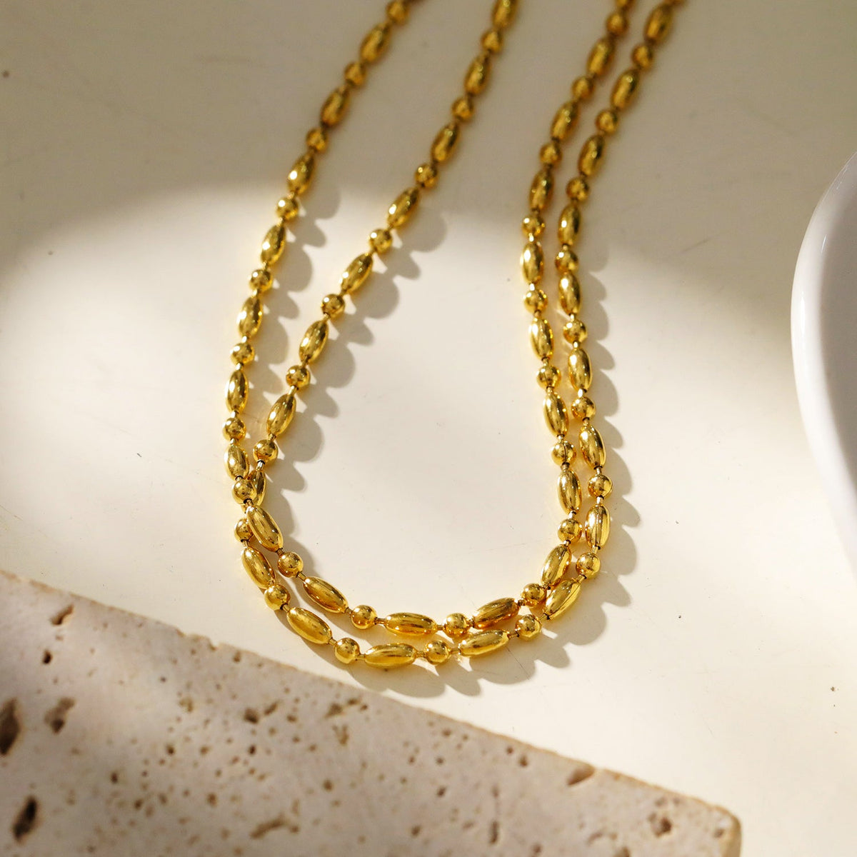 GUADIX : Collier chaîne à perles rondes et ovales, double épaisseur