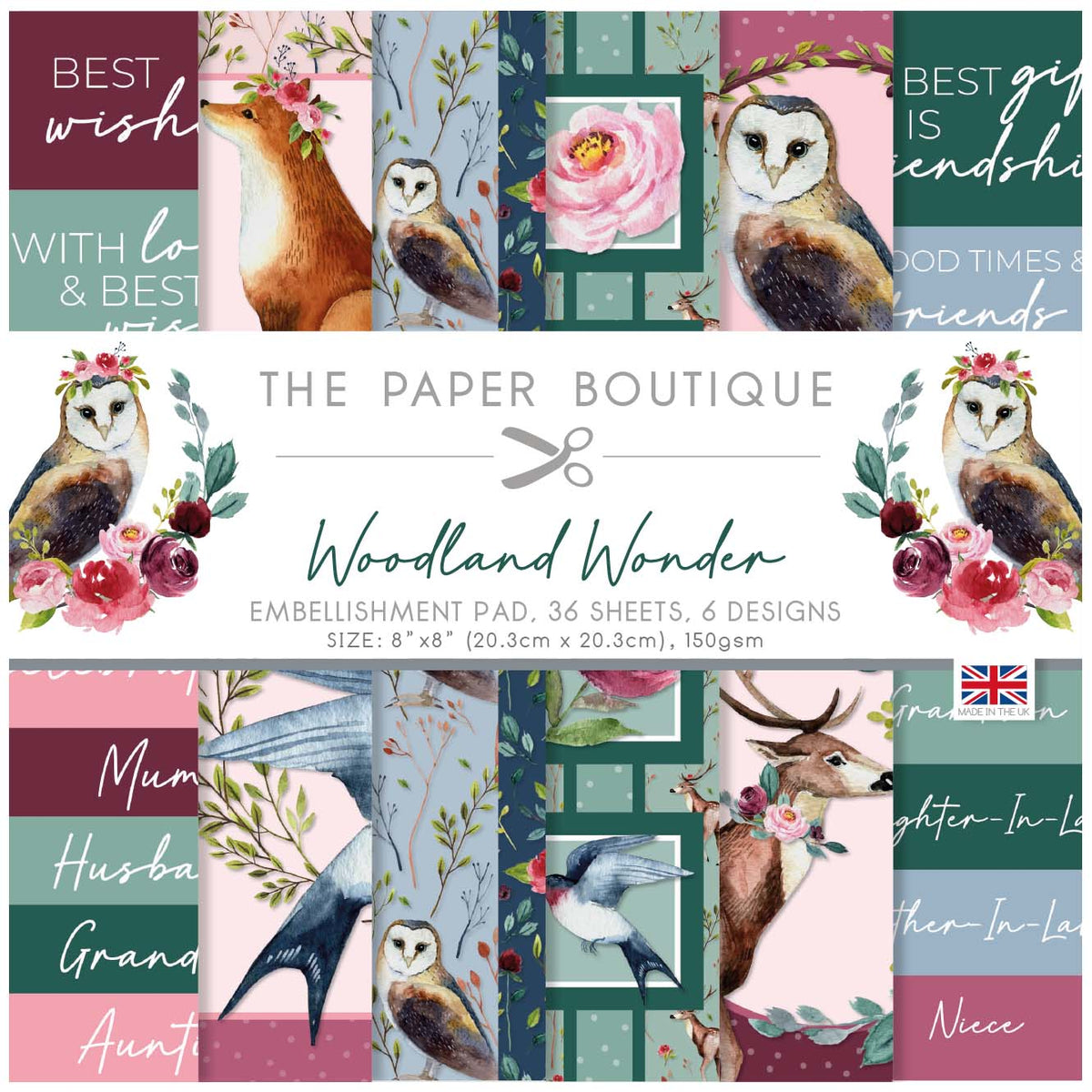 The Paper Boutique Bloc d'embellissements Woodland Wonder 8x8