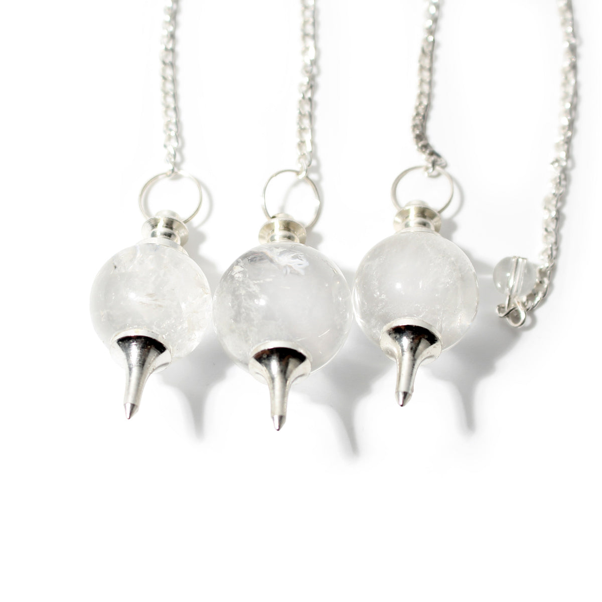 Clear Quartz Ball and Point Pendulum - 3 Pack