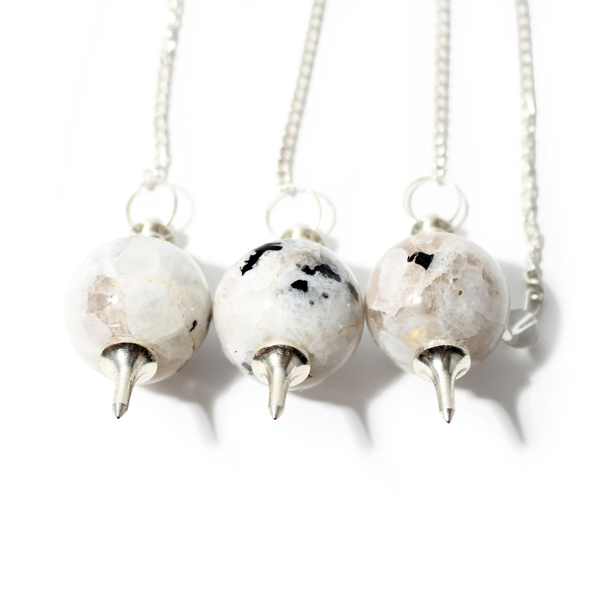 Rainbow Moonstone Ball and Point Pendulum - 3 Pack