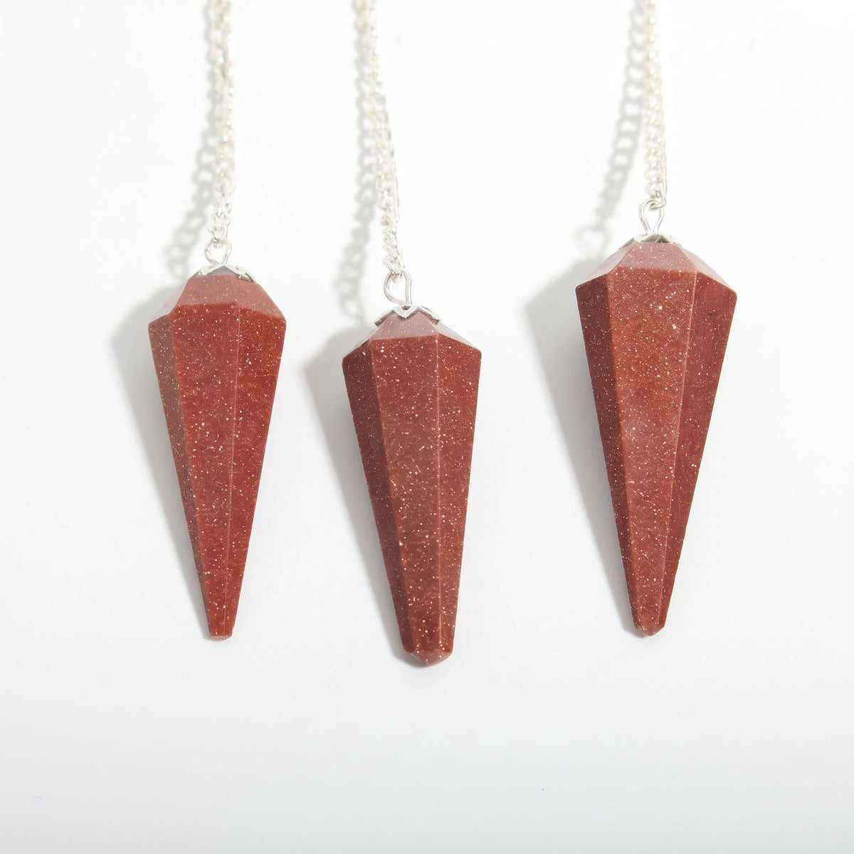Brown Goldstone Pendulum 6 Facet & Bead - 3 Pack