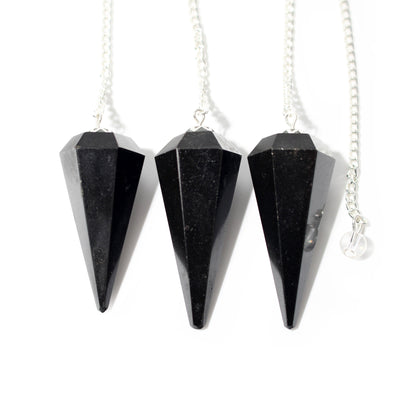 Black Tourmaline Pendulum 6 Facet & Bead - 3 Pack