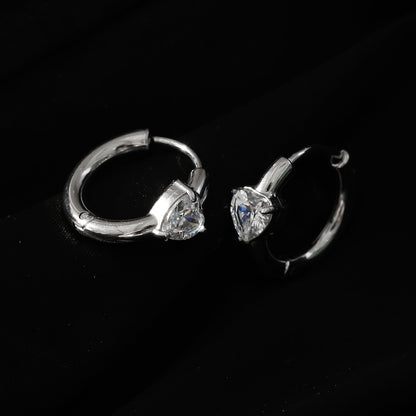 PELLA Or Blanc (Plaqué Argent) : Mini Créoles avec Moissanite en Forme de Cœur