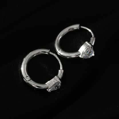 PELLA Or Blanc (Plaqué Argent) : Mini Créoles avec Moissanite en Forme de Cœur
