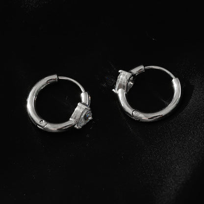 PELLA Or Blanc (Plaqué Argent) : Mini Créoles avec Moissanite en Forme de Cœur