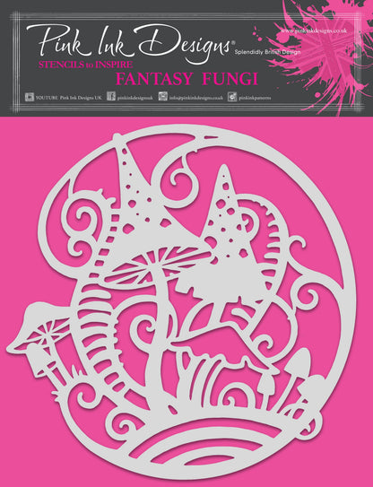 Pochoir Fantasy Fungi de Pink Ink Designs, 20 x 20 cm