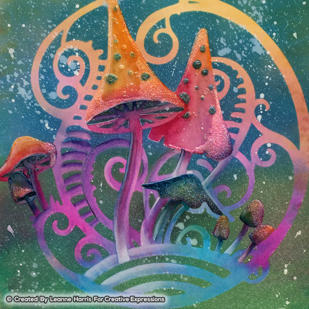 Pochoir Fantasy Fungi de Pink Ink Designs, 20 x 20 cm