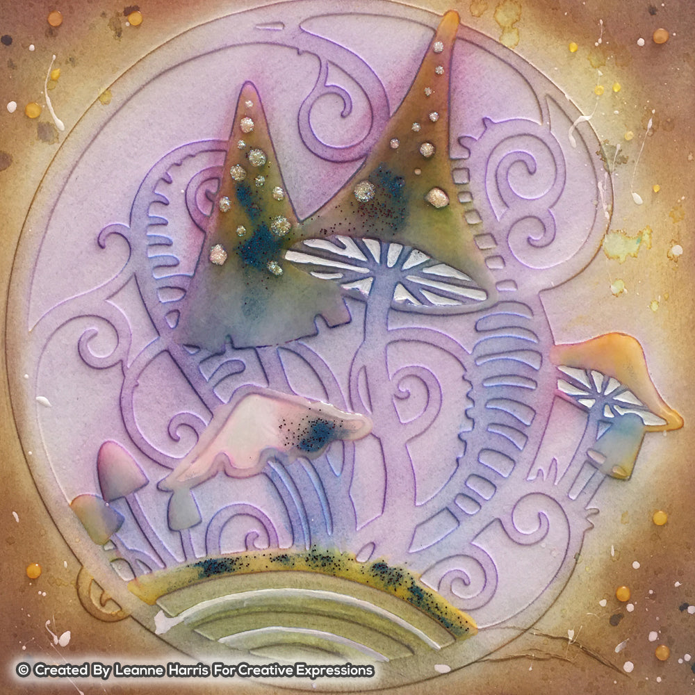 Pochoir Fantasy Fungi de Pink Ink Designs, 20 x 20 cm