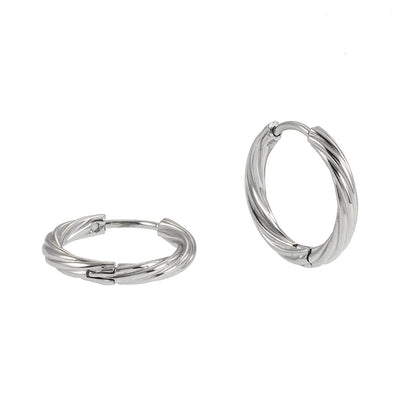 PURLEY : Boucles d'oreilles mini créoles modernistes richement texturées en or blanc (ton argenté)