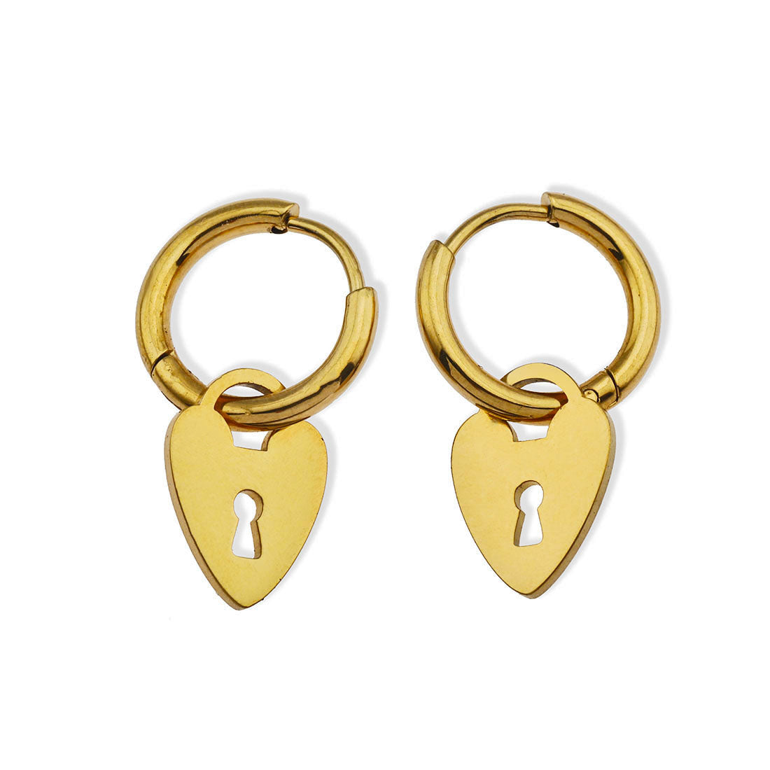 Mini créoles avec charm en forme de cadenas cœur – Modèle PYAR en or