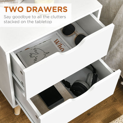 Table de chevet Jesse avec 2 tiroirs et pieds en pin-Blanc