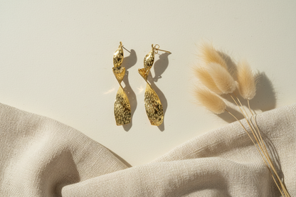 Beaten Metal Twist Earrings - Gold Stainless Steel