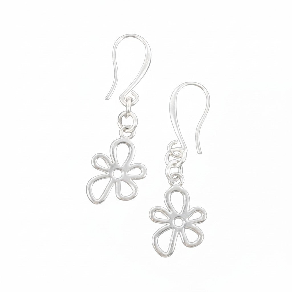 Flower Charm Earrings in Silver Plate