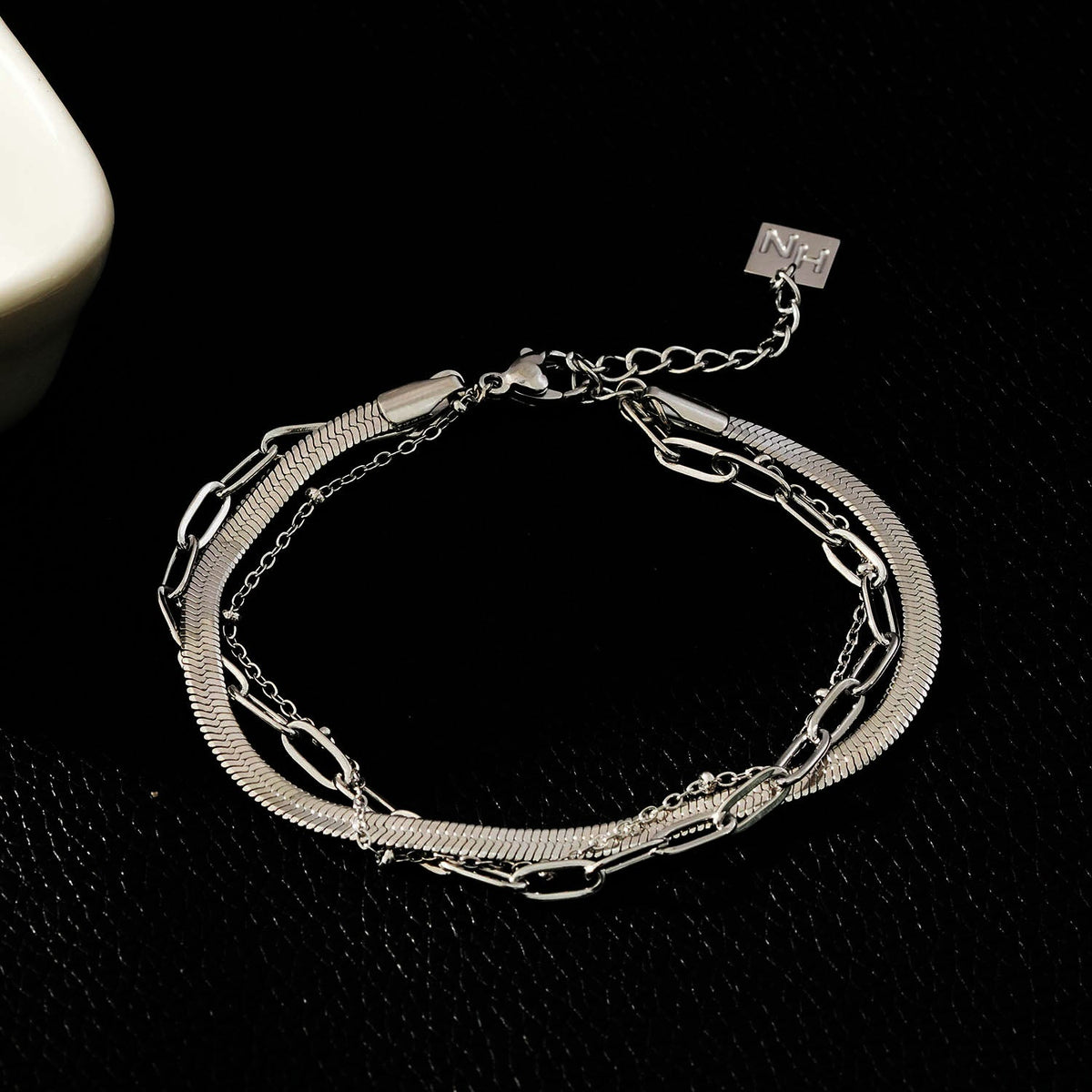 REINEDA: Bracelet triple en or blanc (ton argenté)