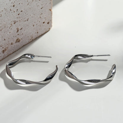 RIMINI Silver (White Gold): Sculpted Twist Hoop Earrings