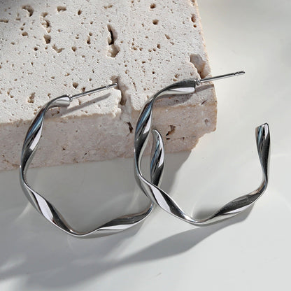 RIMINI Silver (White Gold): Sculpted Twist Hoop Earrings
