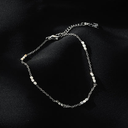 RITIKA: Tiny Square-Beads Dainty Chain Bracelet in White Gold (Silver Toned)