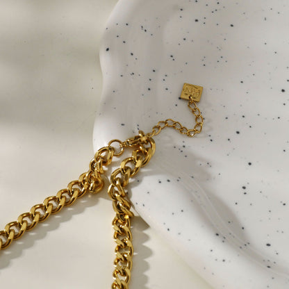 Collier Déclaration Grosse Chaîne Cubaine ROUEN avec Zircons