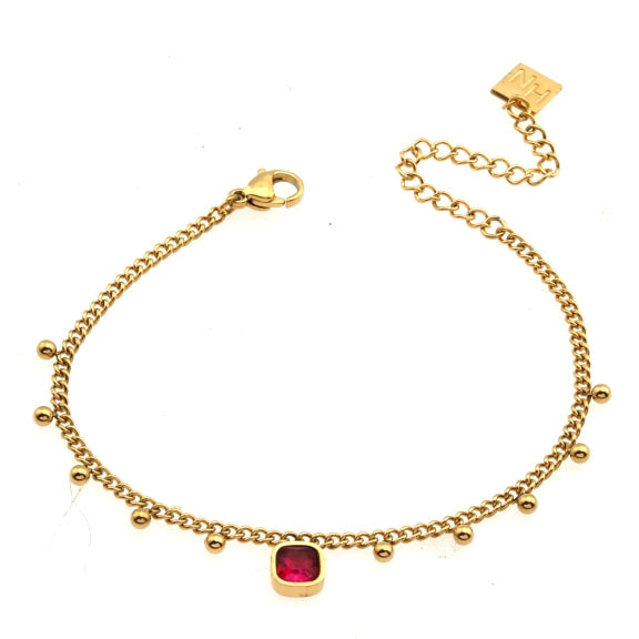 Bracelet de chaîne perlée ROWEN avec un pendentif en cristal rouge