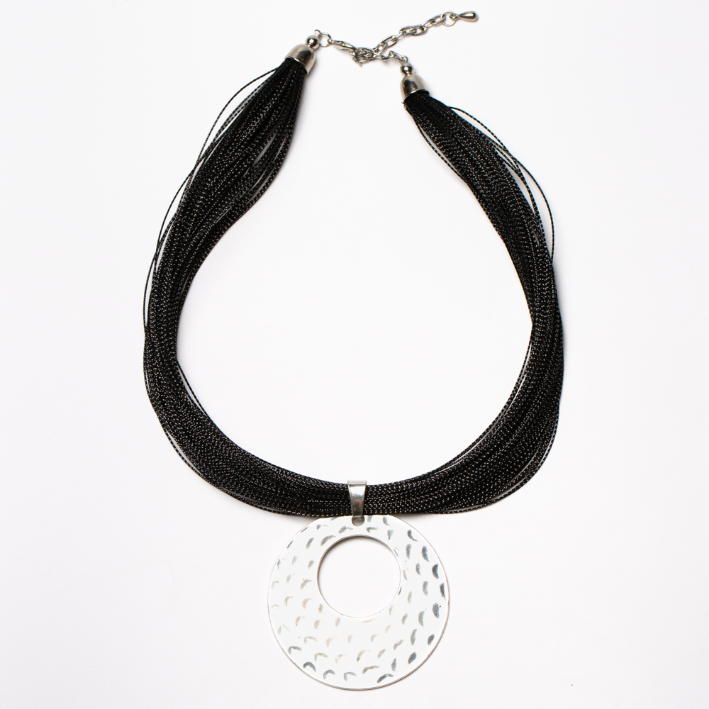 Beaten Disc Necklace On Multi Thread