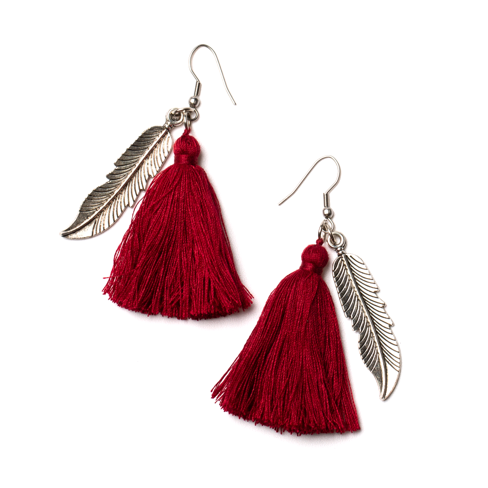 Tassel Earrings With Leaf Charm